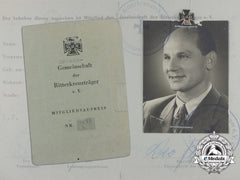 An Association Of Knight’s Cross Of The Iron Cross Recipients Membership Document And Stick Pin; Numbered