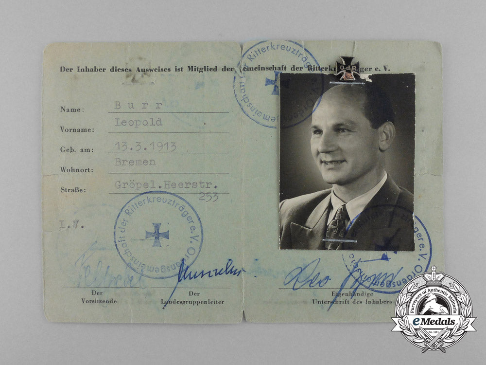 an_association_of_knight’s_cross_of_the_iron_cross_recipients_membership_document_and_stick_pin;_numbered_d_1211_1