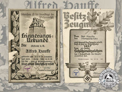 Two Large Award Documents To Alfred Hausse; Reconnaissance Detachment