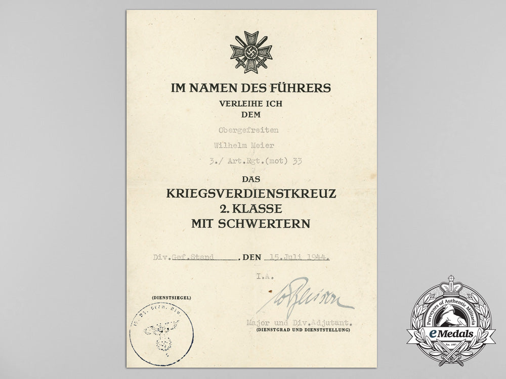 an_afrika_korps_award_document_grouping_to_the_motorized_artillery_d_1333_1