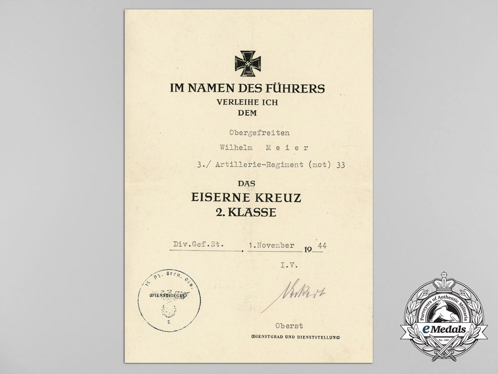 an_afrika_korps_award_document_grouping_to_the_motorized_artillery_d_1335_1