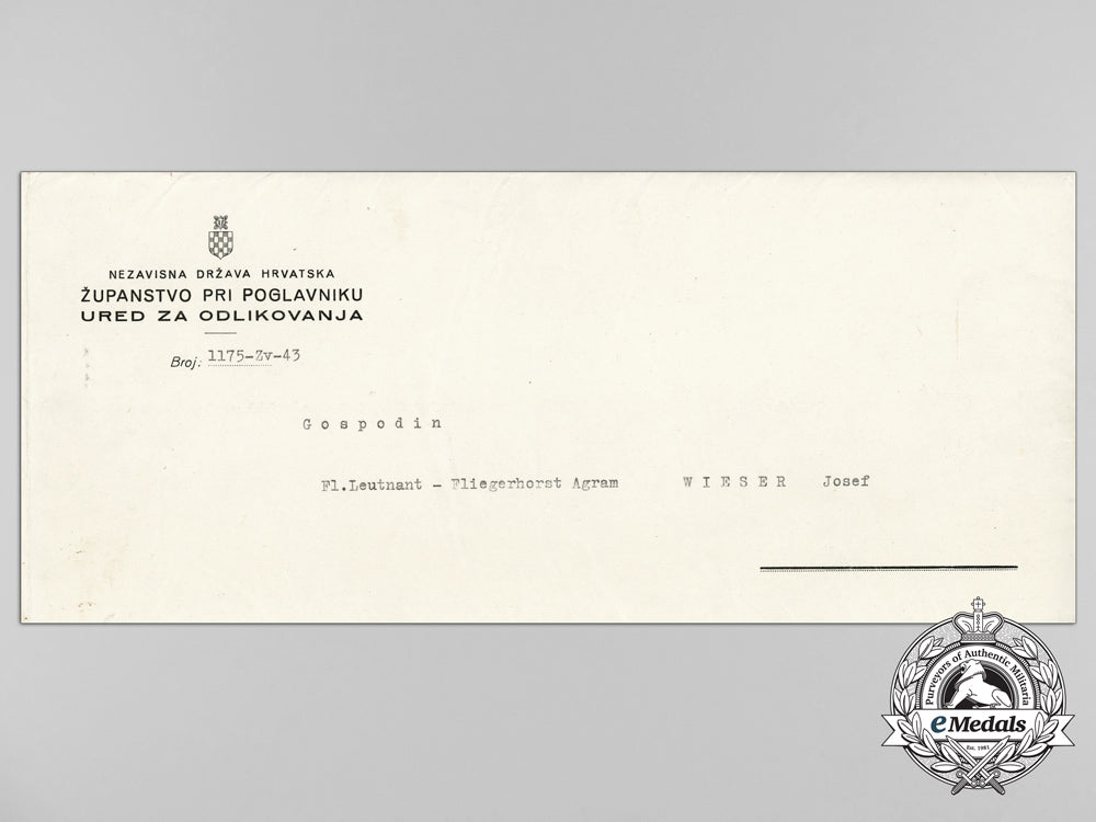 a_formal_croatian_document_for_the_award_of_the_king_zvonimir_order;_leutnant_josef_weiser,_fliegerhorst_agram_d_1585_1