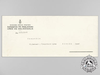 a_formal_croatian_document_for_the_award_of_the_king_zvonimir_order;_leutnant_josef_weiser,_fliegerhorst_agram_d_1585_1