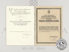 A Set Of Second War Croatian Award Documents For Golden Wound Medal & Bravery Medal