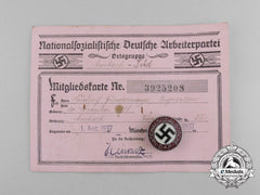 An Early Nsdap Membership Certificate Of Friedrich Gudermann With Badge By Matthias Öschsler & Sohn