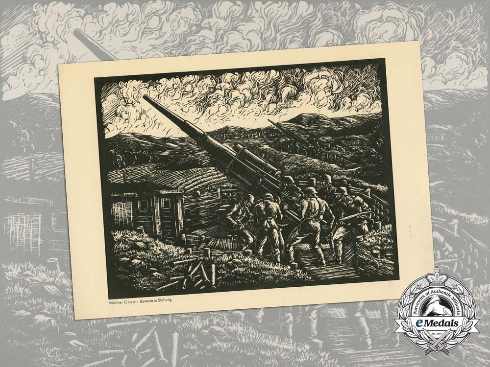 a_period_print_of_a_painting_depicting_an_anti-_aircraft_battery_of_the_notorious8.8_cm_flak_d_2222_1