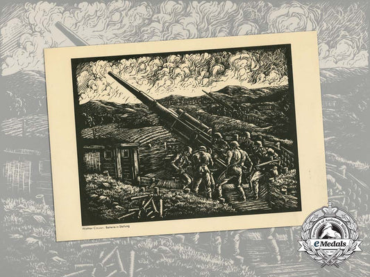 a_period_print_of_a_painting_depicting_an_anti-_aircraft_battery_of_the_notorious8.8_cm_flak_d_2222_1