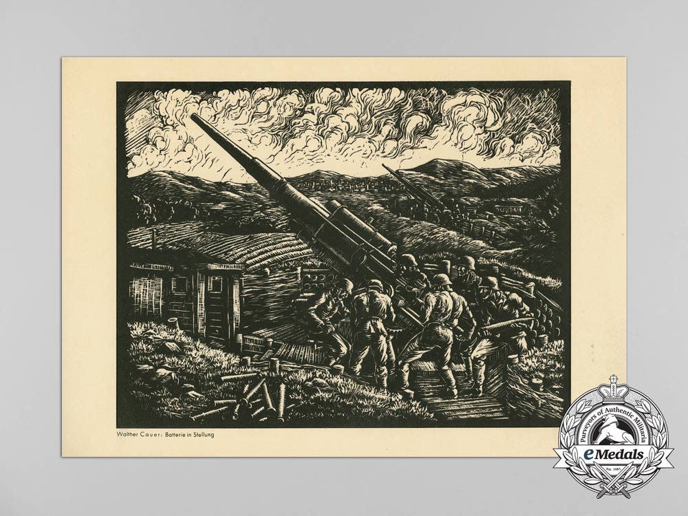 a_period_print_of_a_painting_depicting_an_anti-_aircraft_battery_of_the_notorious8.8_cm_flak_d_2223_1