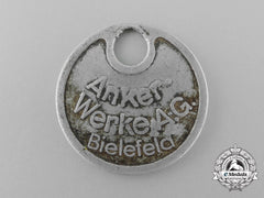 A Second War German Anker-Werke A.g Motorcycle Factory Employee Tag; Numbered