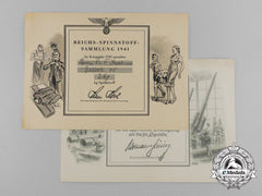 Two Wartime Donation Certificates To Dr. Hochkirch