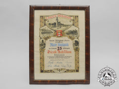 A 1938 Honourary Award For 25-Year Long Employment To The Danzig Train Service Conductor