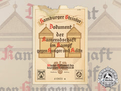 Germany, Third Reich. A 1936 Certificate Of Winter Relief Hamburg Welfare Program