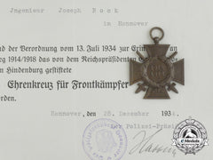 An Award Document & Honour Cross To Joseph Bock