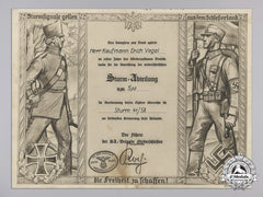 An Early Sa Honourary Death Certificate Of Herr Kaufmann Erich Vogel