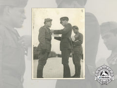 A Fine Second War Croatian Photo Of An Ptb Officer Receiving The Award