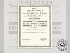 A Formal Croatian Document For The Award Of The King Zvonimir Order; 2Nd. Class With Swords