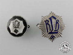 Two National Air Raid Protection League "Luftschutz" (Reichsluftschutzbund =Rlb) Badges