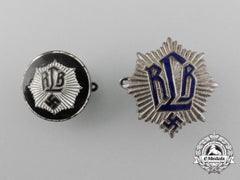 Two National Air Raid Protection League "Luftschutz" (Reichsluftschutzbund =Rlb) Badges