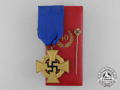 A Cased German 40-Year Faithful Service Cross; First Class By Deschler & Sohn; With Miniature Stick Pin