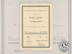 An Award Document For Wehrmacht Long Service Award To The Kradschützen