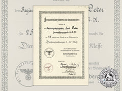 A Wehrmacht Long Service Award Document To Government Senior Inspector