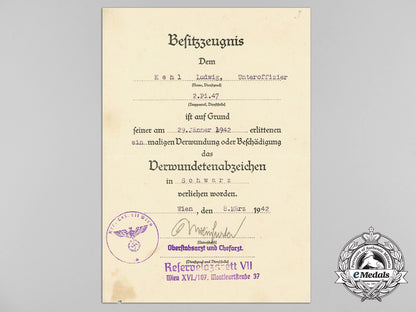 a1942_black_grade_wound_badge_award_document_presented_to_nco_ludwig_kehl_d_9517