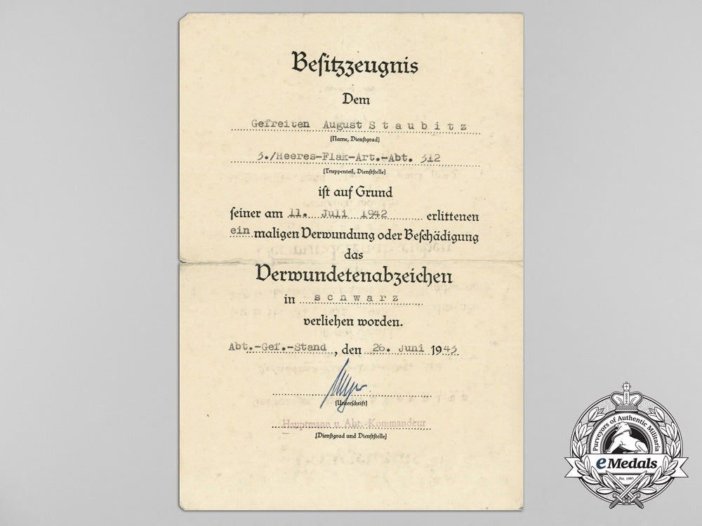 a_black_grade_wound_badge_award_document_to_the3_rd_army_flak/_artillery_abteilung312_d_9794