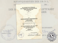 A War Merit Cross 2Nd Class With Swords Award Document To Red Cross Helper Gerhard Stettin
