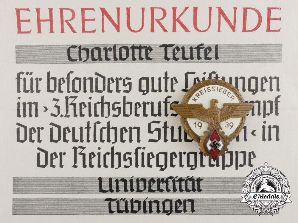 a_kreissieger_badge_with_matching_honourary_award_certificate_presented_to_charlotte_teufel_d_9819