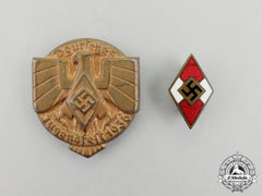 A 1936 German Festival Of Youths Badge With An Hj Membership Badge By Otto Schickle