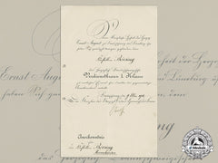 A 1914 Brunswick Order Of Henry The Lion 1St Class Award Document