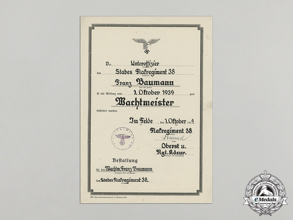 two_promotion_certificates_to_flak_oberwachtmeister_franz_baumann_dd_1383