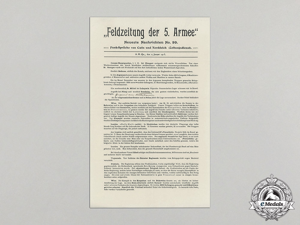 a_field_newspaper_dated_january_second1915_to_the_german_imperial5_th_armee_dd_1798