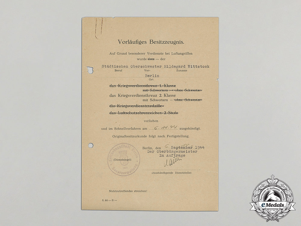 two_award_documents(_war_merit_cross_with_swords)_to_senior_nurse_hildegard_wittstock_dd_1991_4