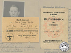 Germany. A Wartime Rustin Educational Institute Id Card & Doctor’s Note To Armin Wulle