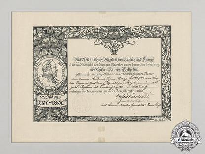 an1897_emperor_wilhelm_centenary_award_document_to_first_lieutenant_bachfeld_dd_4299