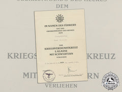 Germany, Heer. A War Merit Cross 2Nd Class With Swords Document To Obergefreiter