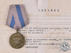 Russia, Soviet Union. Medal For The Liberation Of Prague 1945 With Award Document
