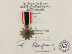 An  Award Document Group & War Merit Cross To Flak Oberleutnant Eberhard Kunze
