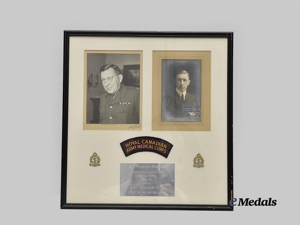 canada,_commonwealth._a_framed_and_signed_photo_of_sir_frederick_banting,_with_r_c_a_m_c_insignia_e_medals__c7225_3