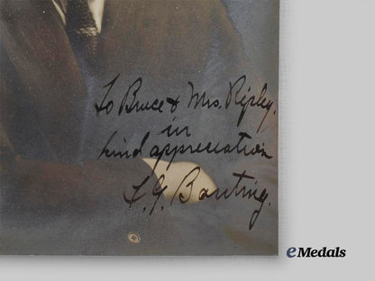 canada,_commonwealth._a_framed_and_signed_photo_of_sir_frederick_banting,_with_r_c_a_m_c_insignia_e_medals__c7225_5