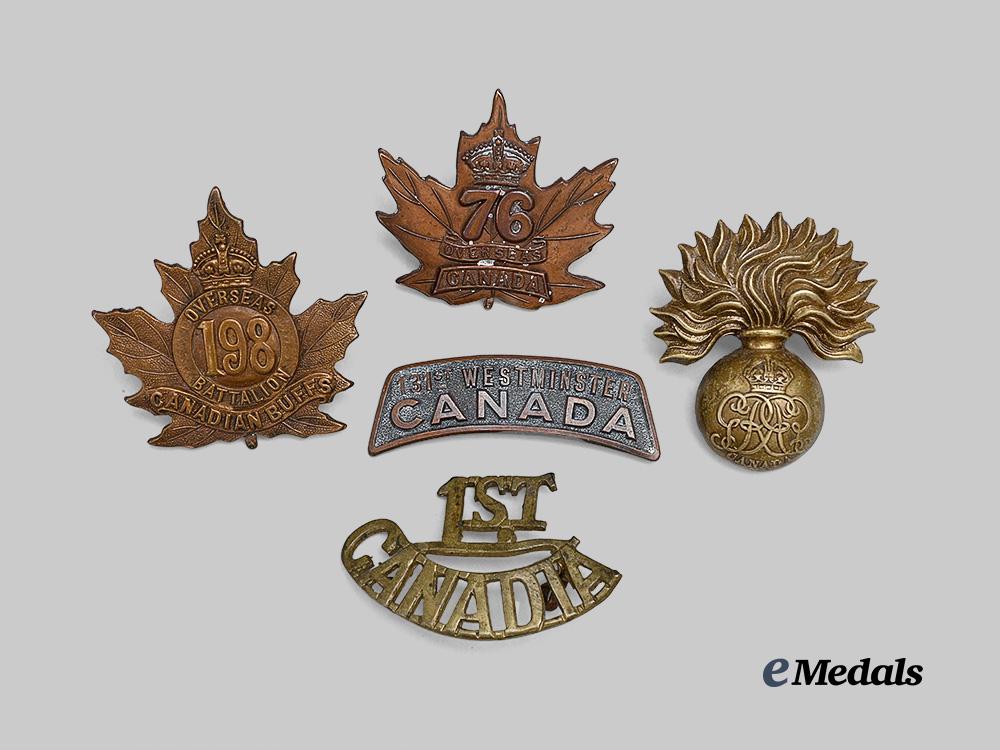 canada,_c_e_f._a_lot_of_five_first_war_cap_badges_and_shoulder_titles_e_medals__c7605_2