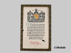 Canada, CEF. A Memorial Scroll, 3rd Battalion,  Battle of Mount Sorrel KIA