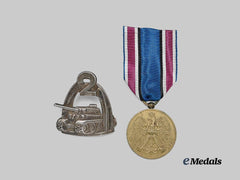 Poland, Republic. A Second War Polish 2nd Warsaw Armoured Division Tank Badge, and Commemorative Medal