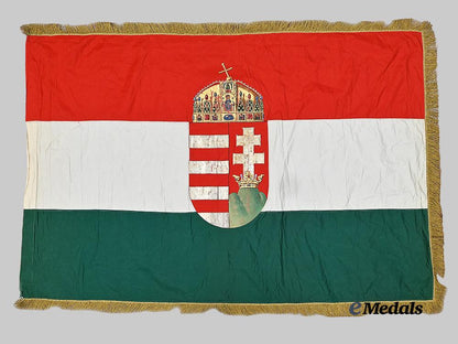 hungary,_kingdom._a_large,_double_sided_patriotic_flag,_c.1935_e_medals__e_u24551_2