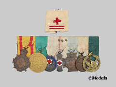 Greece, Kingdom. A Seven-Piece Greek Distinguished Service and Red Cross Medal Bar, c. 1948