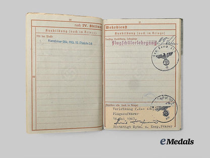 germany,_luftwaffe._a_wehrpaß_to_kurt_scholz,_k_i_a_over_france,_with_pilot’s_badge_award_document_e_medals__g61618_6