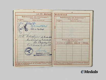 germany,_luftwaffe._a_wehrpaß_to_kurt_scholz,_k_i_a_over_france,_with_pilot’s_badge_award_document_e_medals__g61618_7