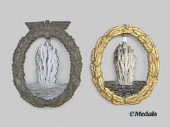 Germany, Kriegsmarine. A Pair of Minesweeper War Badges, Wartime and 1957 Versions