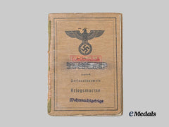 Germany, Kriegsmarine. A Gebührnisbuch to Georg Ellwara, Blockade Runner Badge Recipient